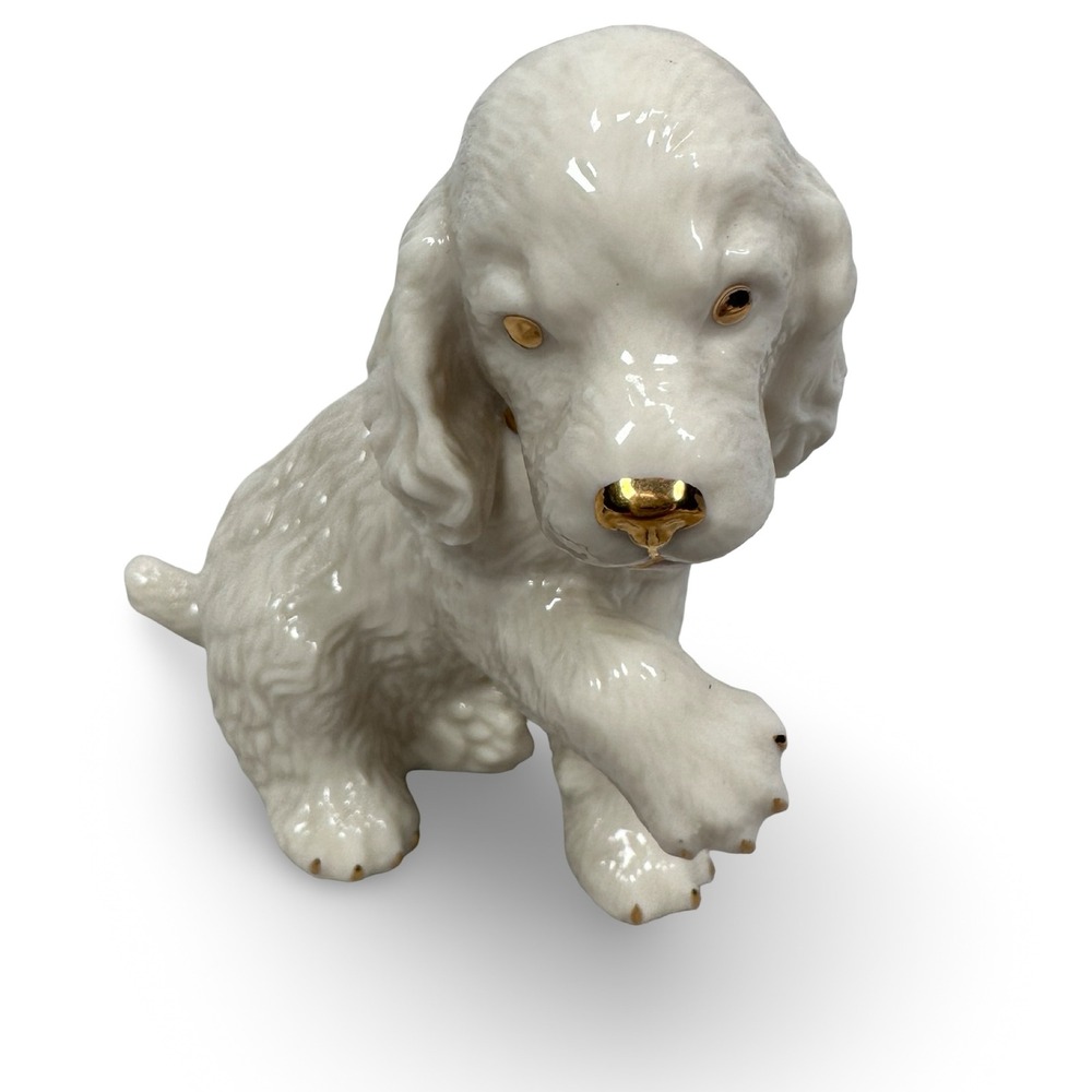 Lenox Ivory Cocker Spaniel Porcelain Puppy Dog Figurine Gold Accent Heart Collar